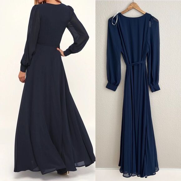 Dark Navy Blue Long Sleeve Wrap Dress Plus 1XL - Picture 3 of 8